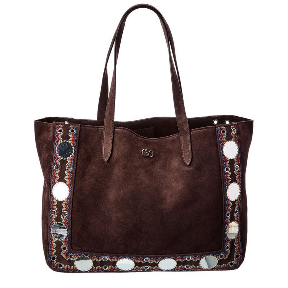Valentino Vlogo Suede Tote, Brown